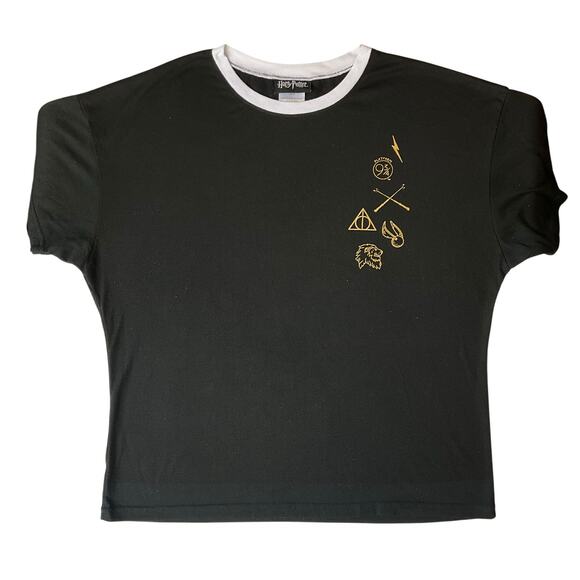 Jerry Leigh Women T-shirt size M Black Harry Potter Short Sleeve Cute Symbols - Picture 1 of 7